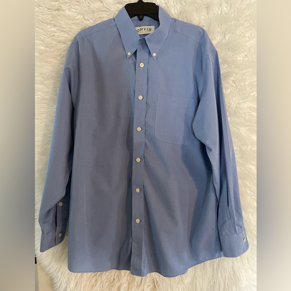 Orvis Men’s Long Sleeve Button Down Solid Blue Dr… - image 1
